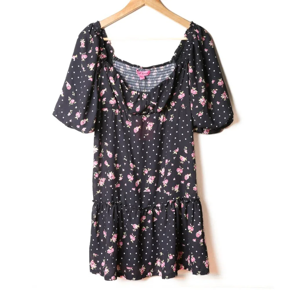 BETSEY JOHNSON Rosy Dots Floral Dress Flirty Feminine Size Medium NWT